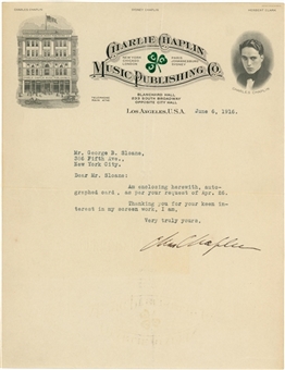 Lot of (2) 1916 Charlie Chaplin Signed Letter & Photograph (JSA)